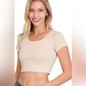 2/$5 Sale - Zenana Beige Ribbed Crop Top